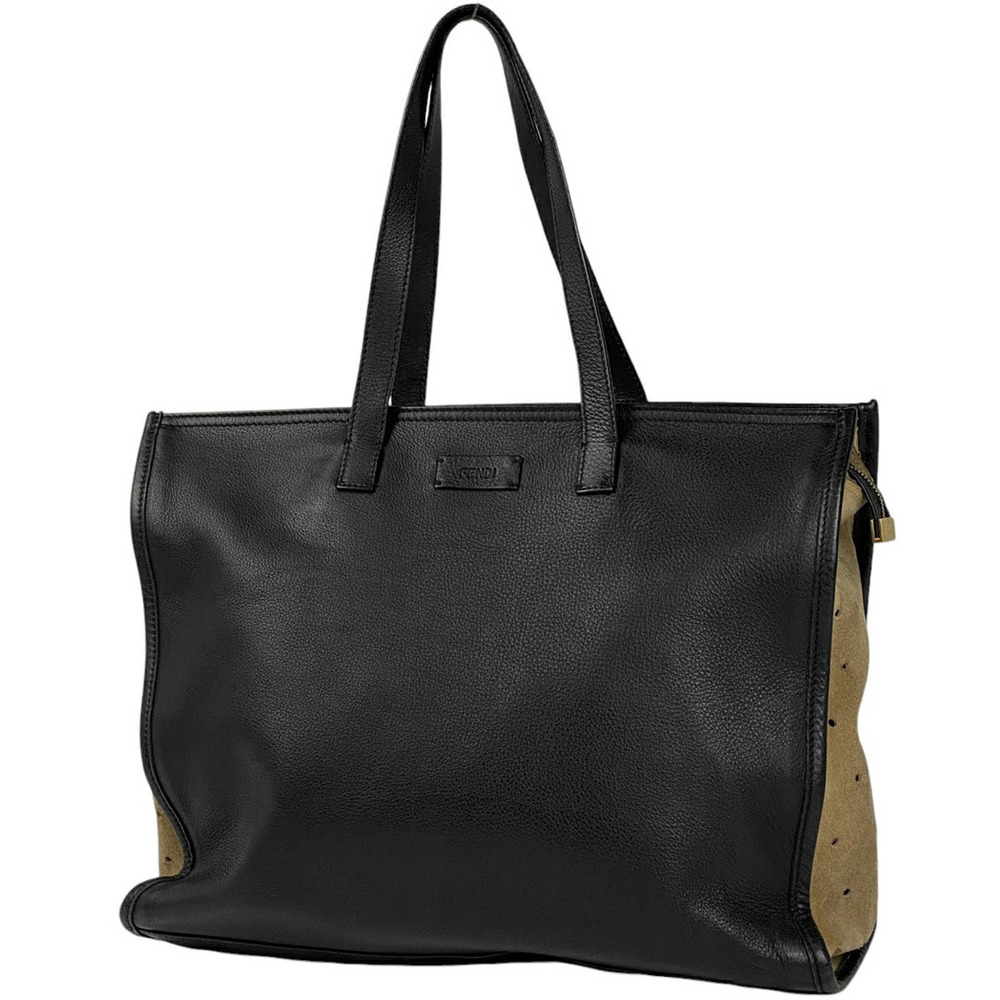 Fendi logo tote bag shoulder leather black brown